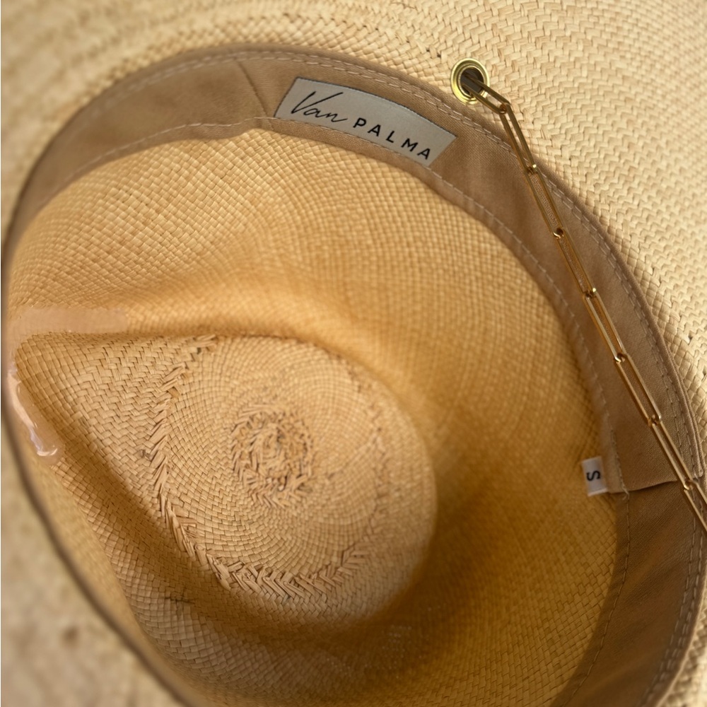 Van Palma Panama Livy Hat with gold plate chain Hand-braided straw NWOT sun hat - Picture 9 of 13